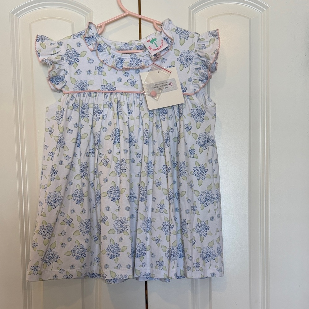 Shrimp & Grits Kids Blue Hydrangea Kids Cotton Swing Top with Ruffle Sleeves